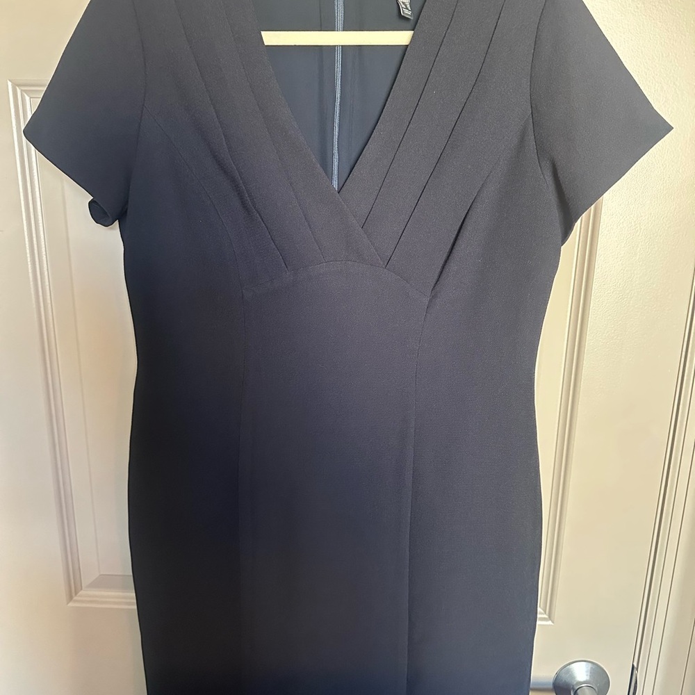 Adrianna Papell Timeless Elegant Navy Blue V-Neck A-Line Midi Dress
